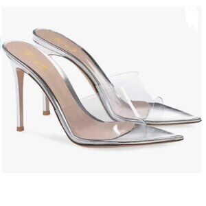 FOWT Clear PVC Mule Open Toe Transparent Slippers High Heel Outdoor Sandals